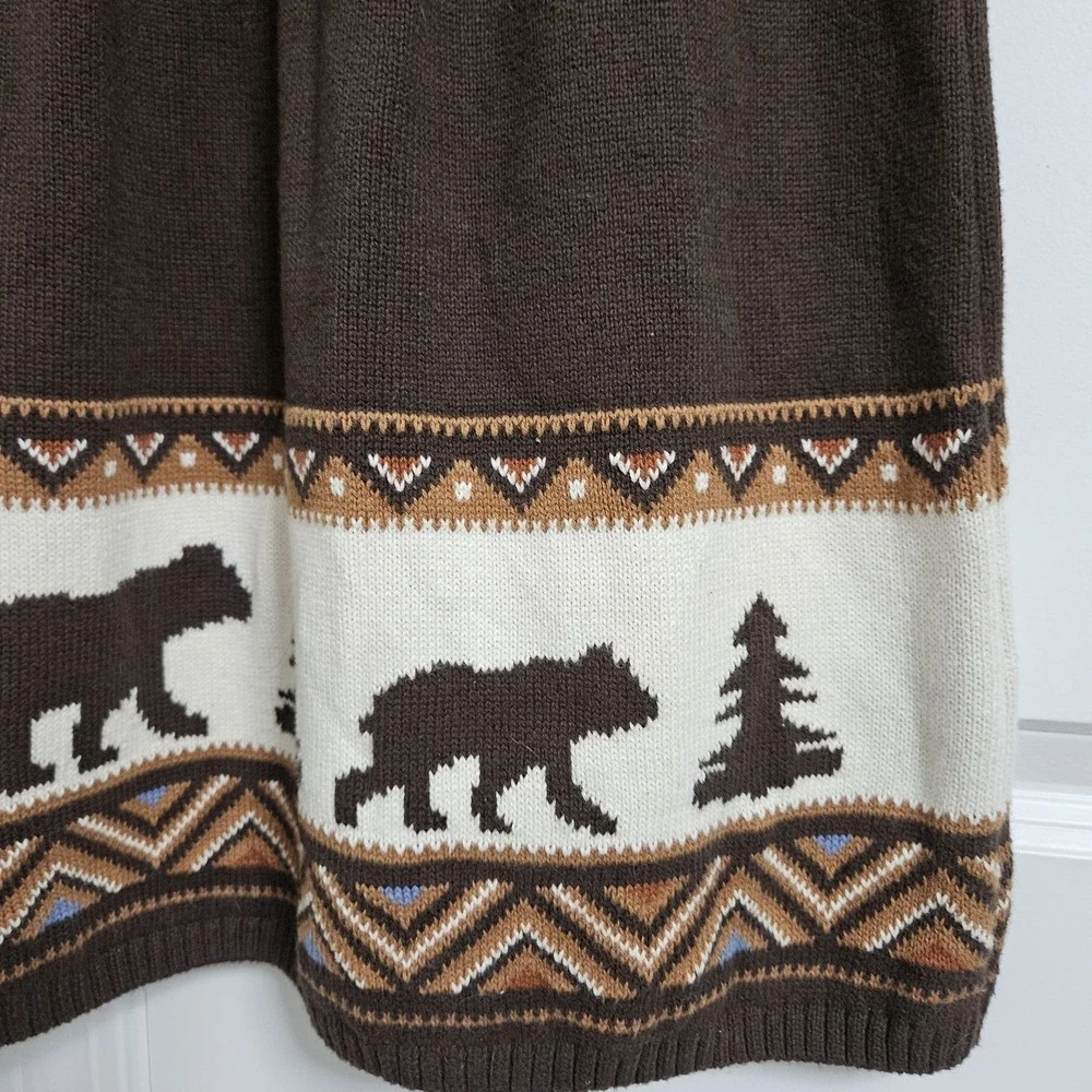 Gymboree Sweater Dress Girls 10 Brown Bear Fair Isle Cable Knit Cotton Short Slv